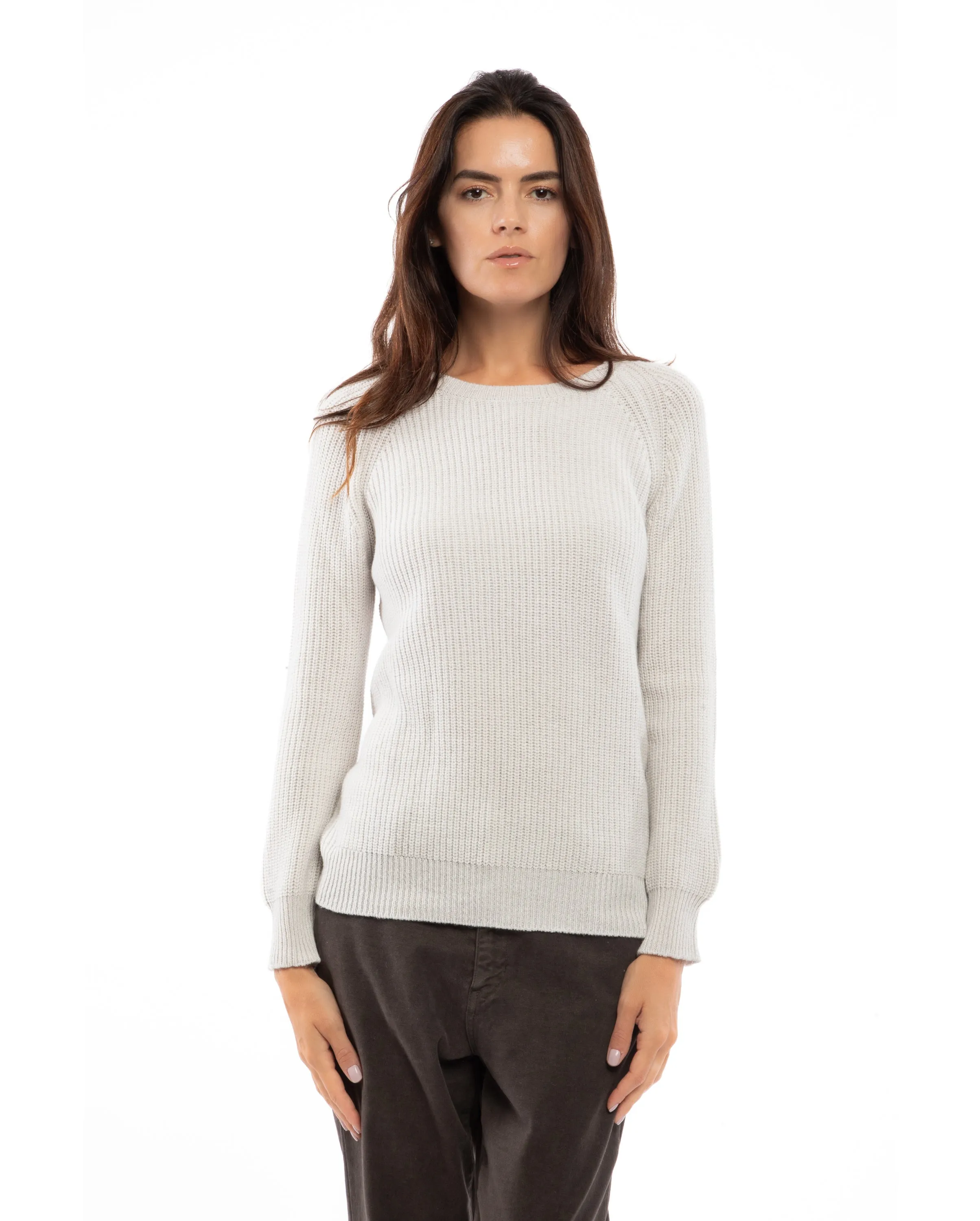 NEW FALL 24 - Women's Cashmere Brioche Rib Crew Neck Melange Gray