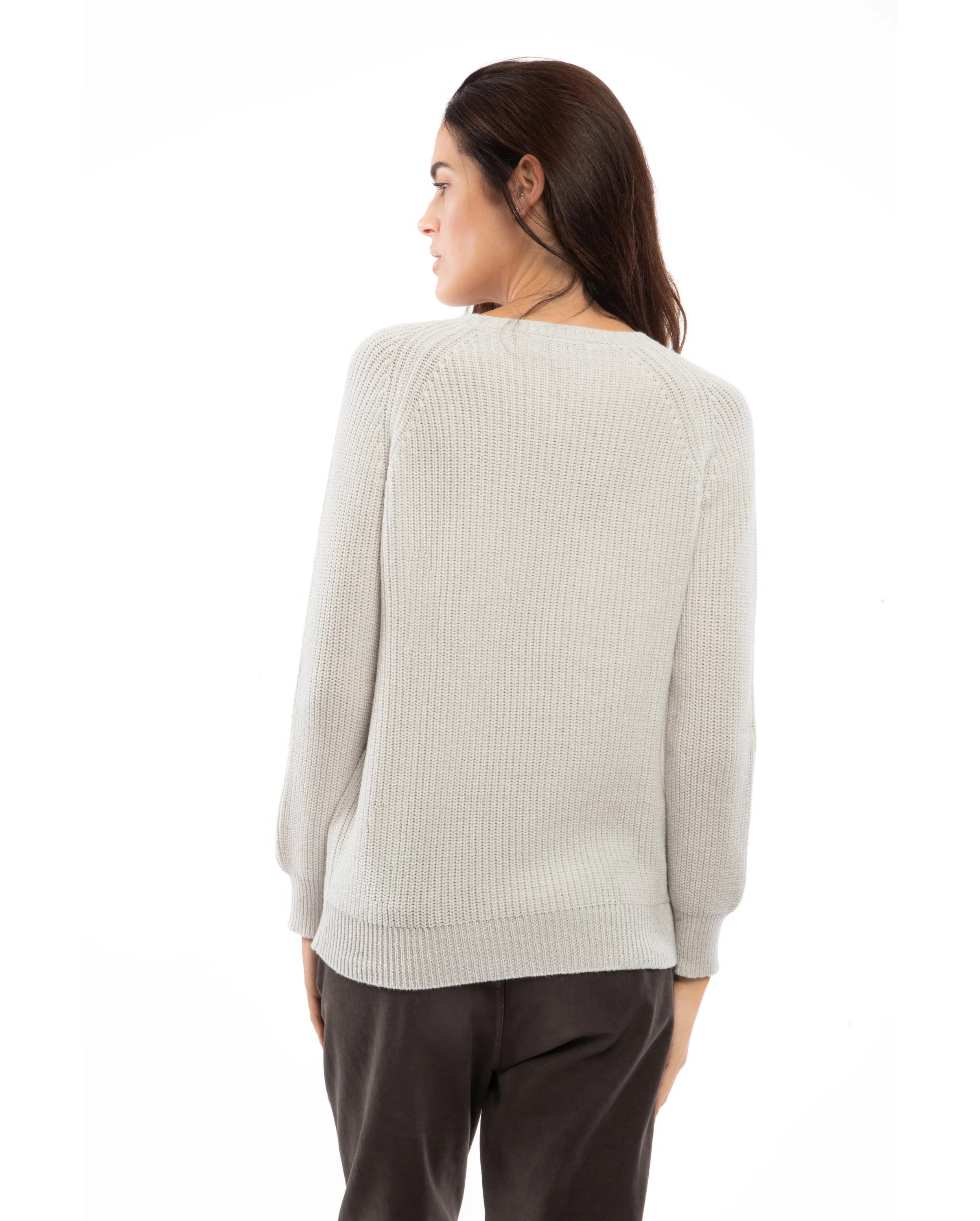 NEW FALL 24 - Women's Cashmere Brioche Rib Crew Neck Melange Gray