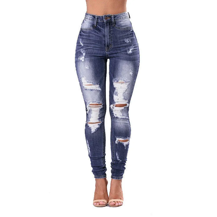 New Women Spring And Autumn Ripped Skinny Stretch Jeans