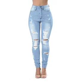 New Women Spring And Autumn Ripped Skinny Stretch Jeans