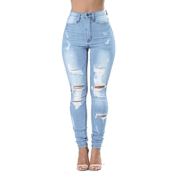 New Women Spring And Autumn Ripped Skinny Stretch Jeans