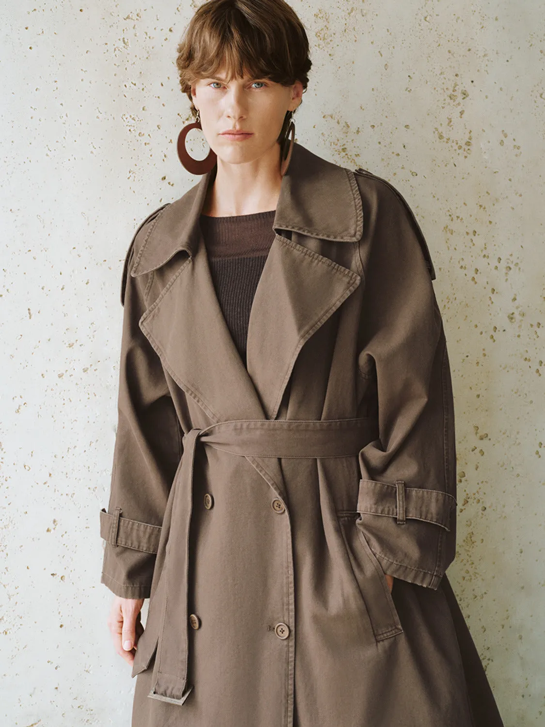 Notched Collar Double Breasted Trench Coats