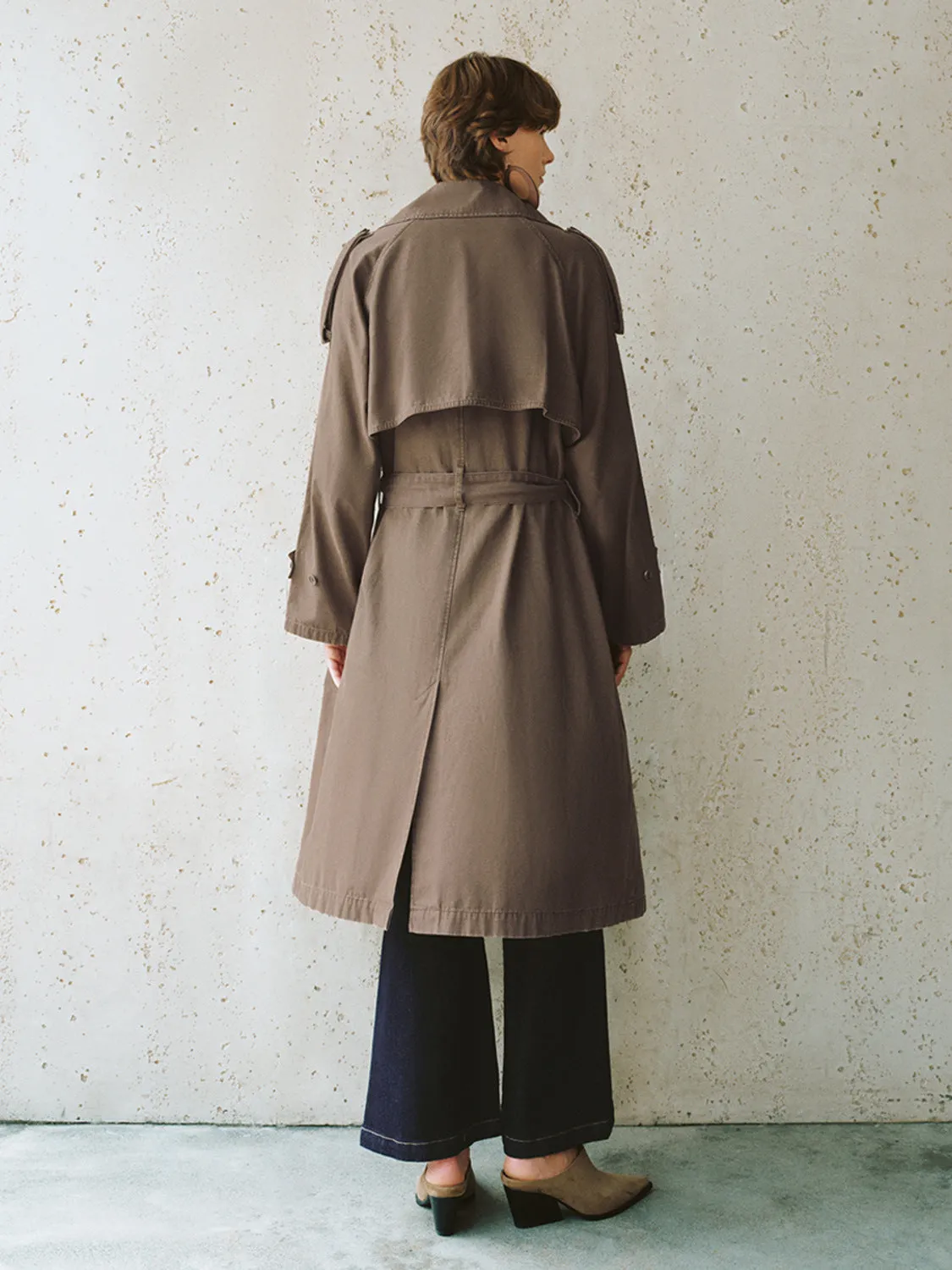 Notched Collar Double Breasted Trench Coats