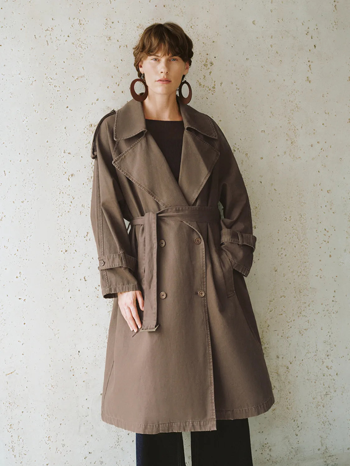 Notched Collar Double Breasted Trench Coats