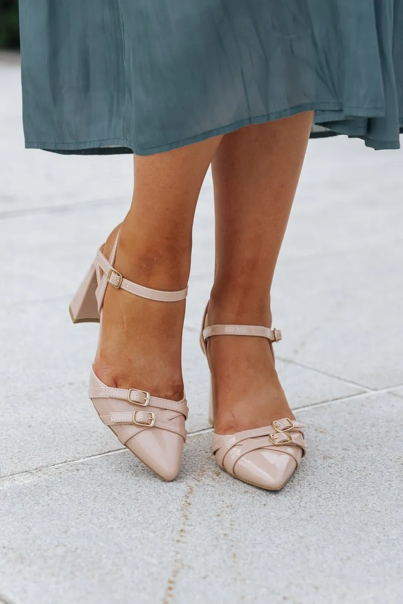 Nude Pointed Toe Block Heels - FINAL SALE