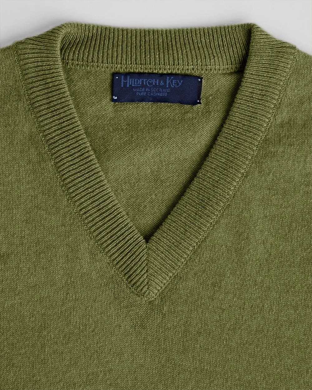 Olive Green V-Neck Cashmere Sweater