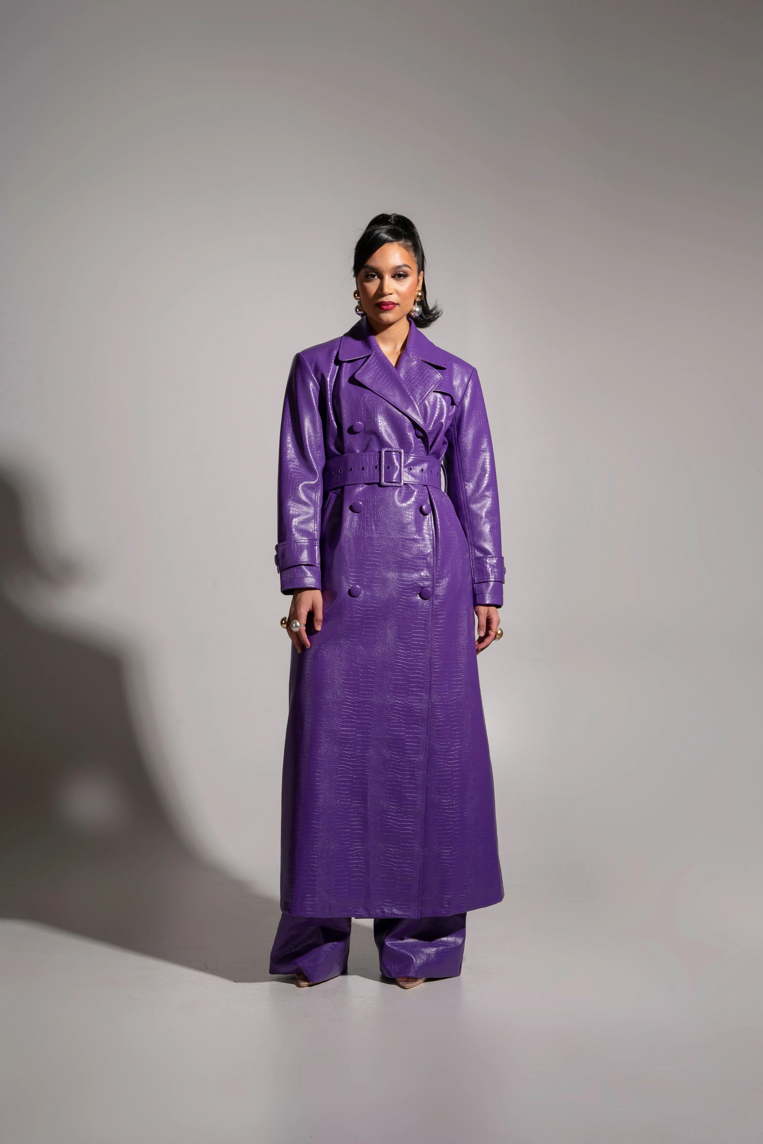 ONO Faux Leather Trench jacket in Purple