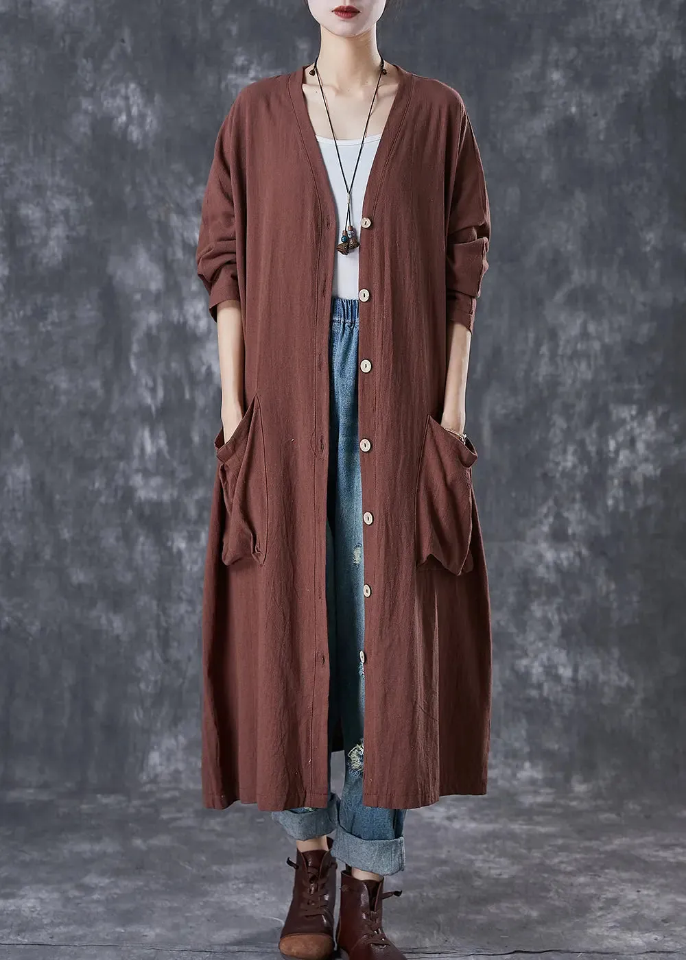 Oversized Pockets Linen Trench Spring