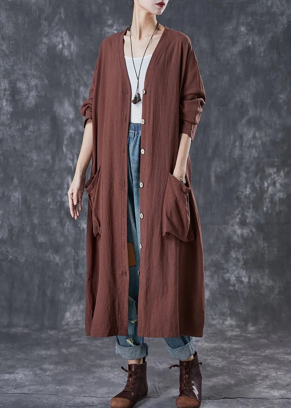 Oversized Pockets Linen Trench Spring