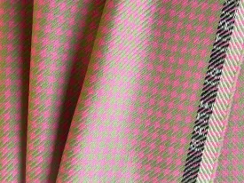 Peppermint Pink & Mossy Sage Hounds-Tooth Virgin Wool Twill (Made in Italy)