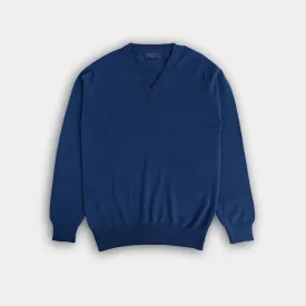 Petrol Blue V-Neck Cashmere Sweater