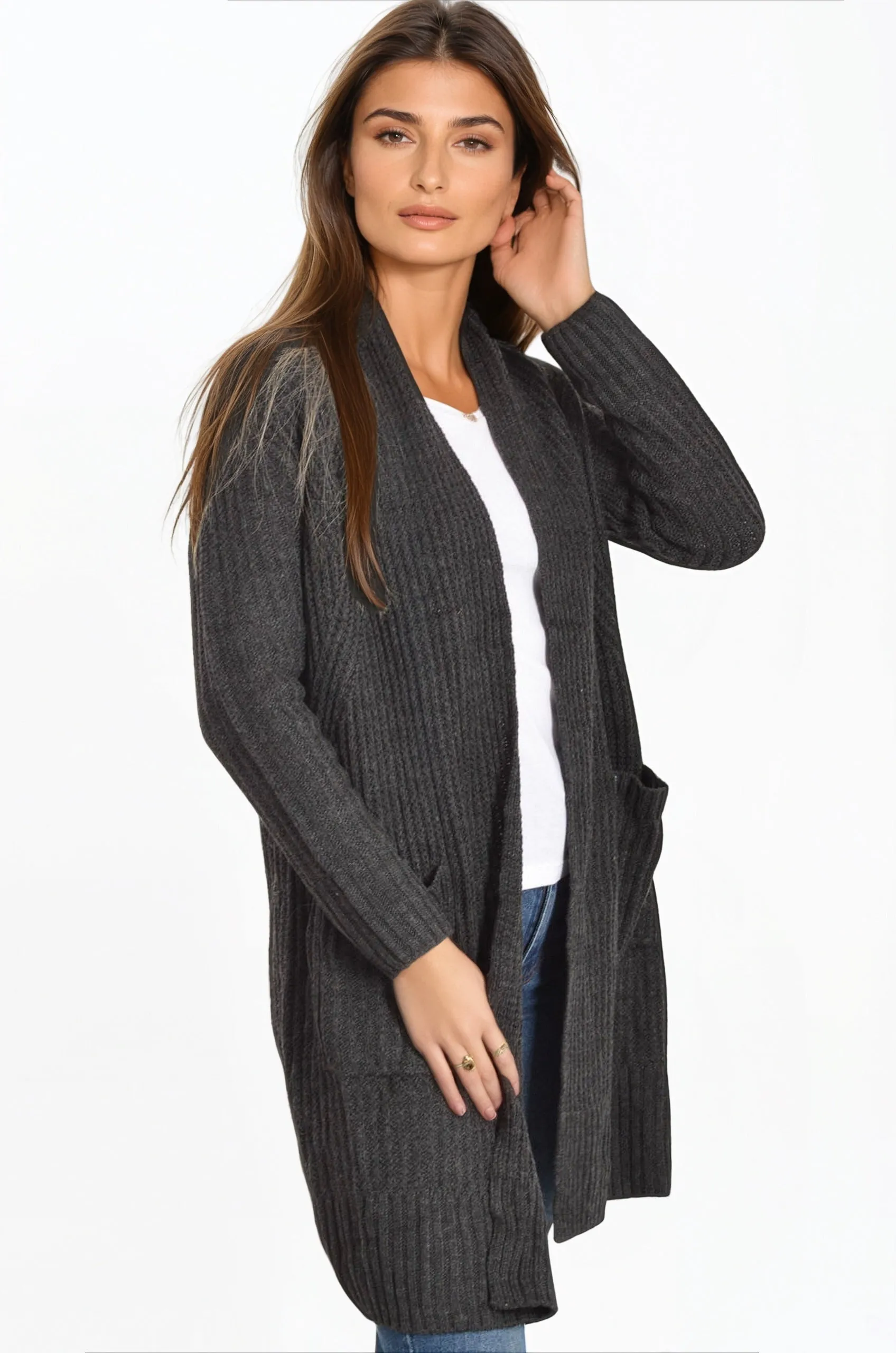 Ribbed Open Front Cardigan