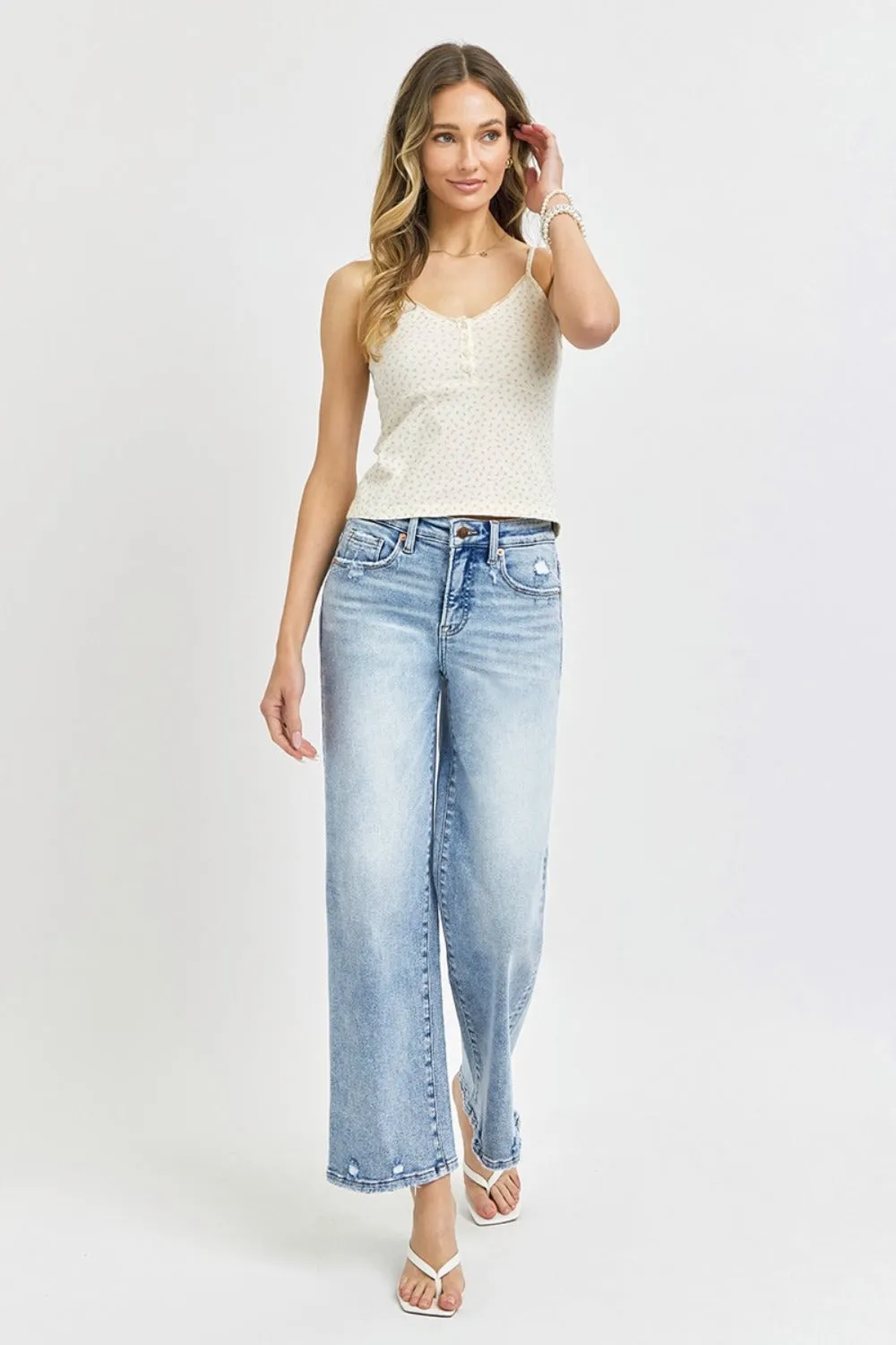 RISEN Full Size Tummy Control High Rise Crop Wide Leg Jeans