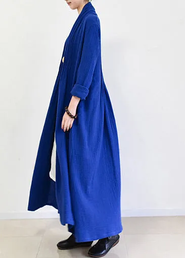 royal blue linen trench coats long cotton maxi coats 2021 fall casual outfits