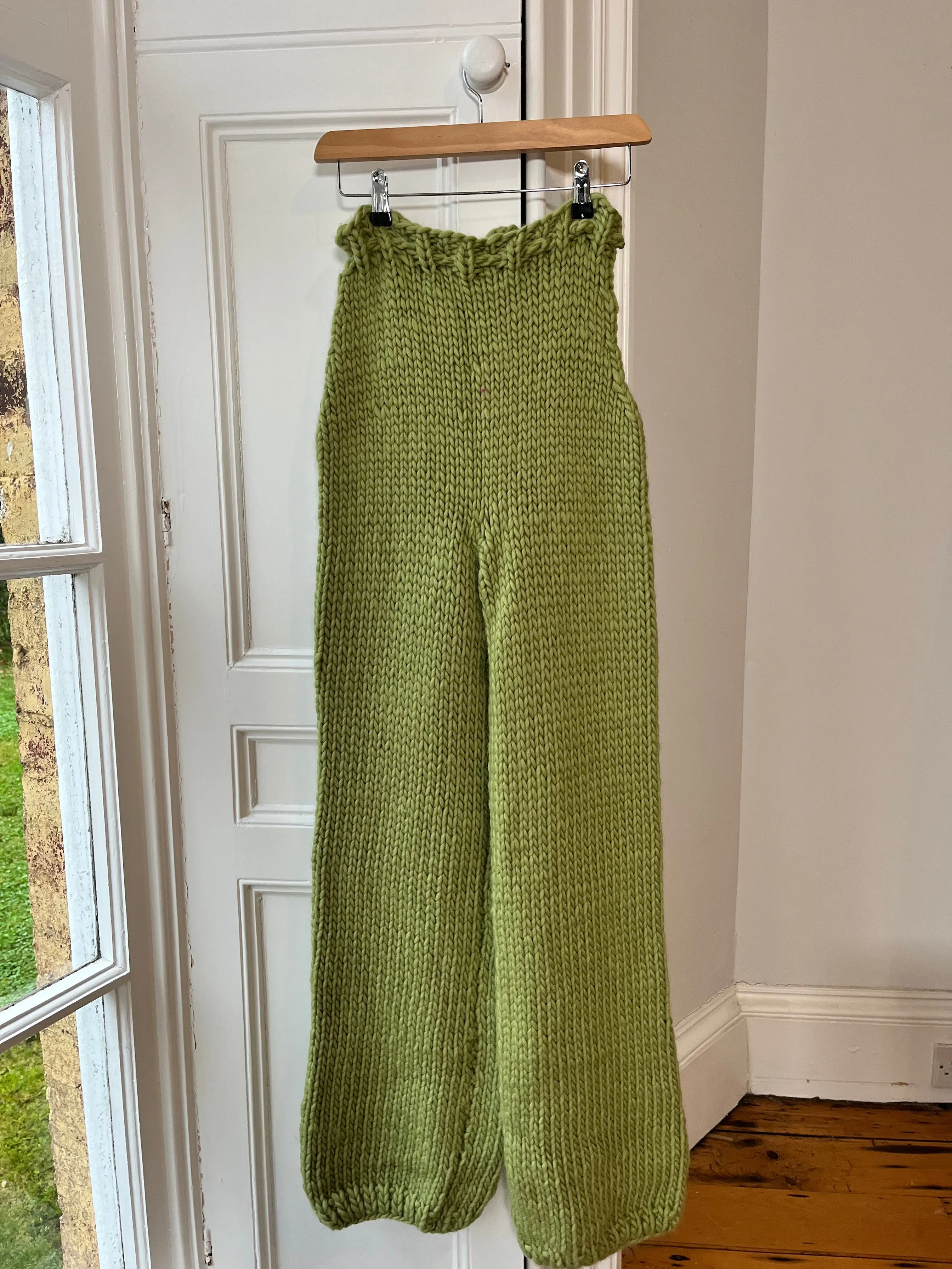 Sage Green Chunky Knit Trousers S/M (Sample)