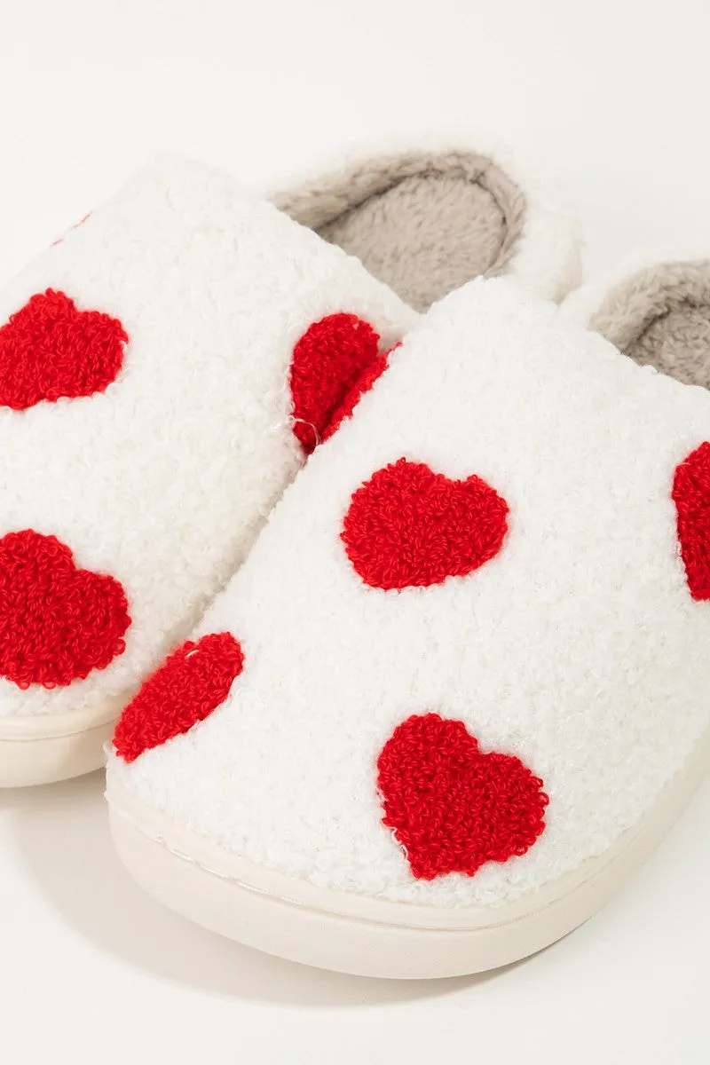 SCATTERED HEARTS FUZZY SLIPPERS