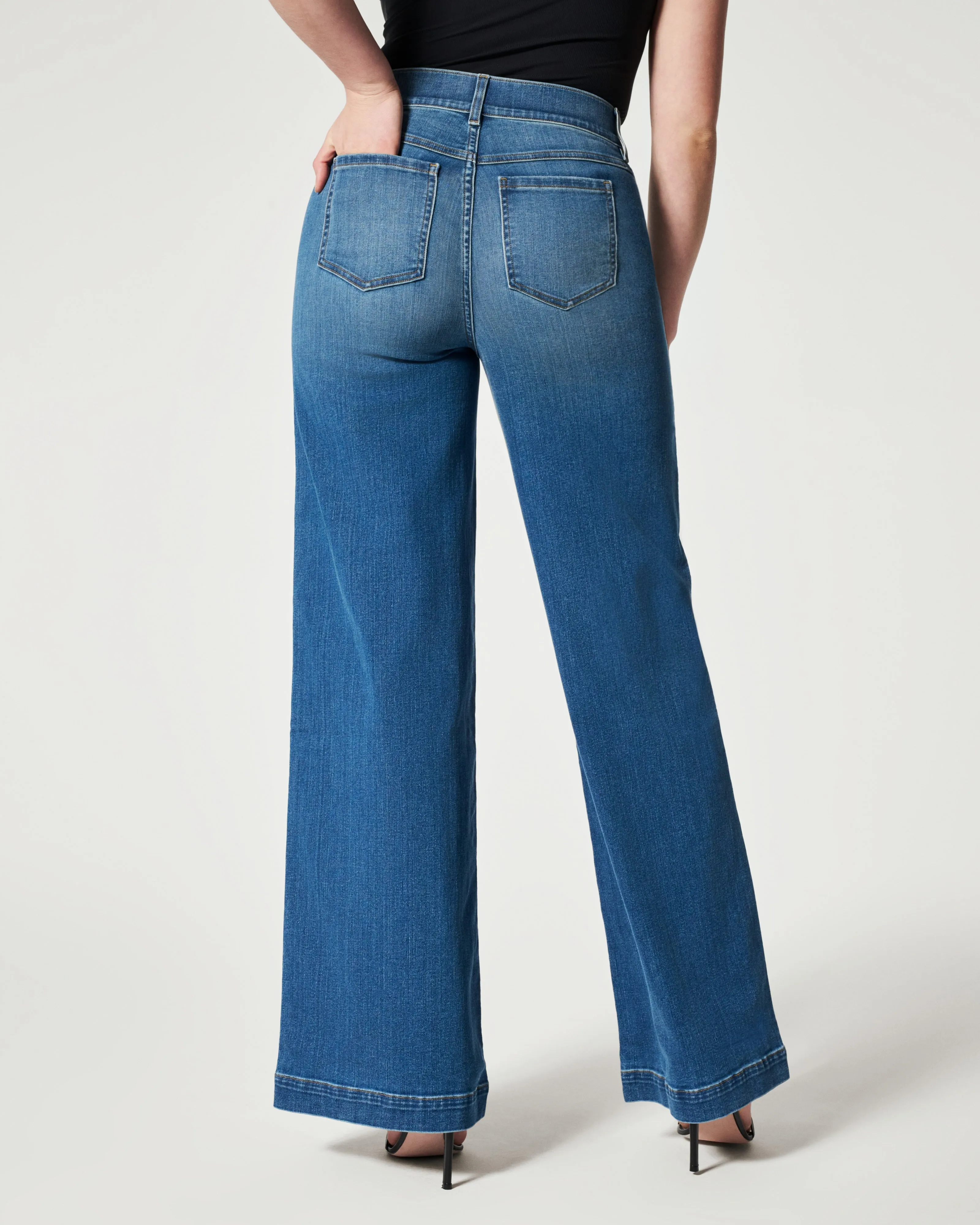 Seamed Front Wied Leg Jeans, Vintage Indigo