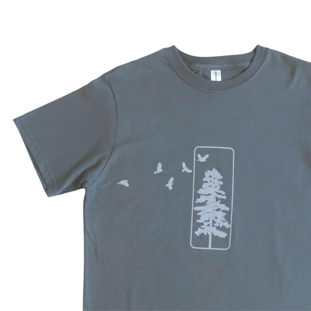 Short Sleeve - Birds and Pine Gray Organic Cotton by Uzura