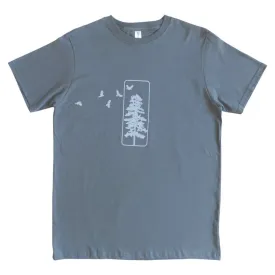 Short Sleeve - Birds and Pine Gray Organic Cotton by Uzura