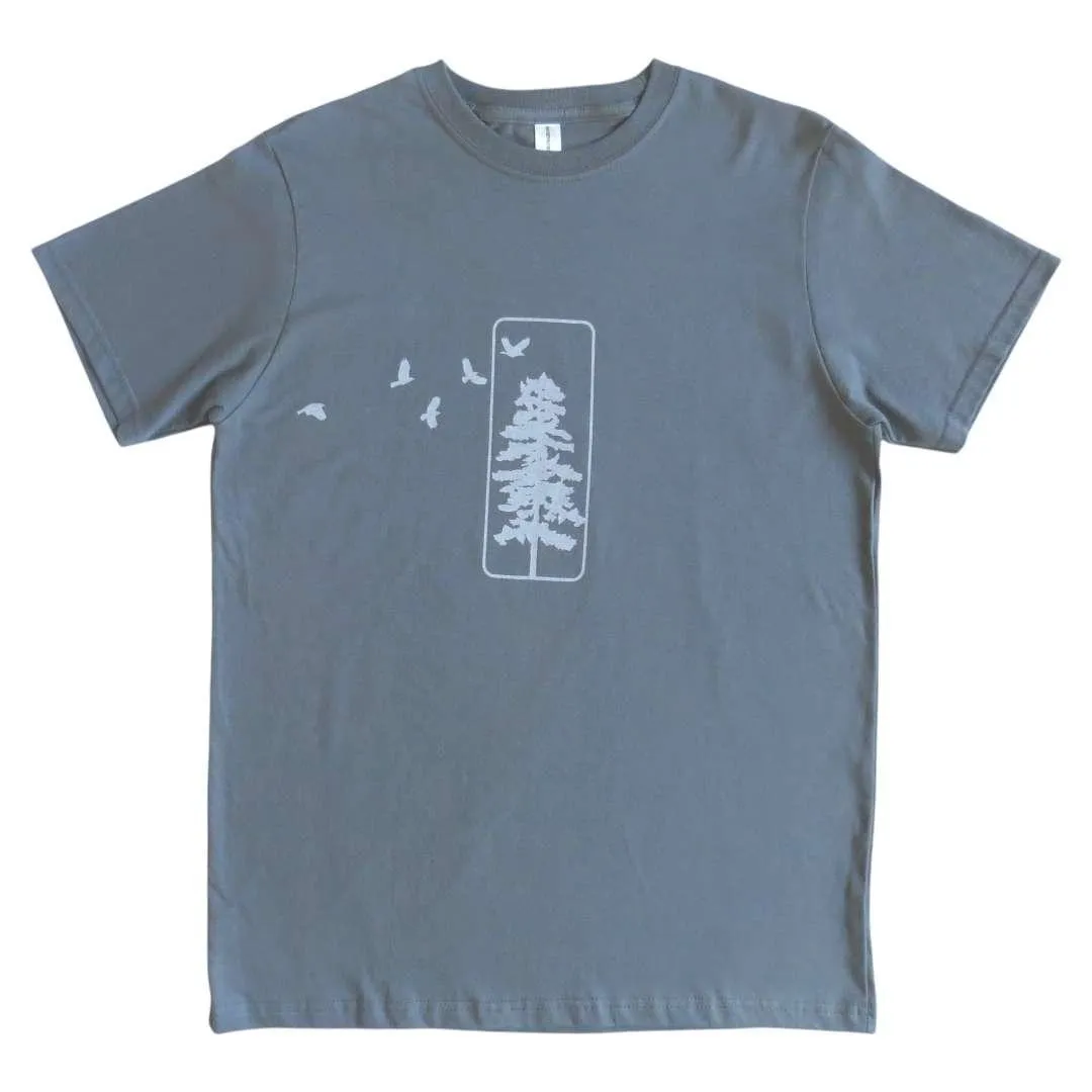 Short Sleeve - Birds and Pine Gray Organic Cotton by Uzura