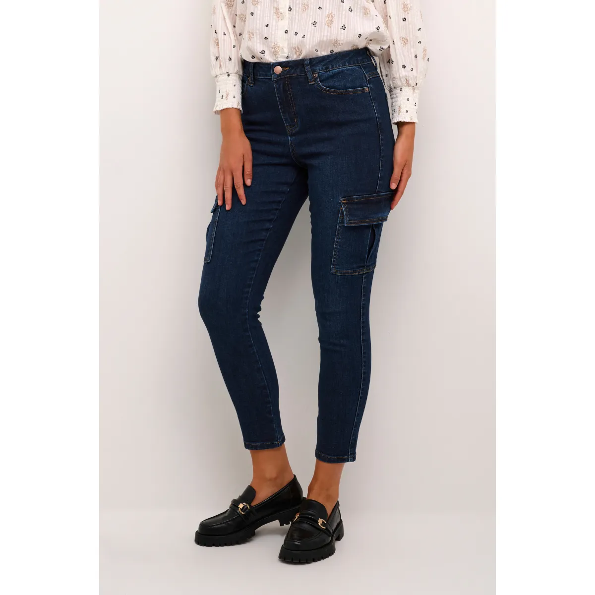 Sinem Cargo Jeans 7/8 Dark Blue Denim (LIVE)