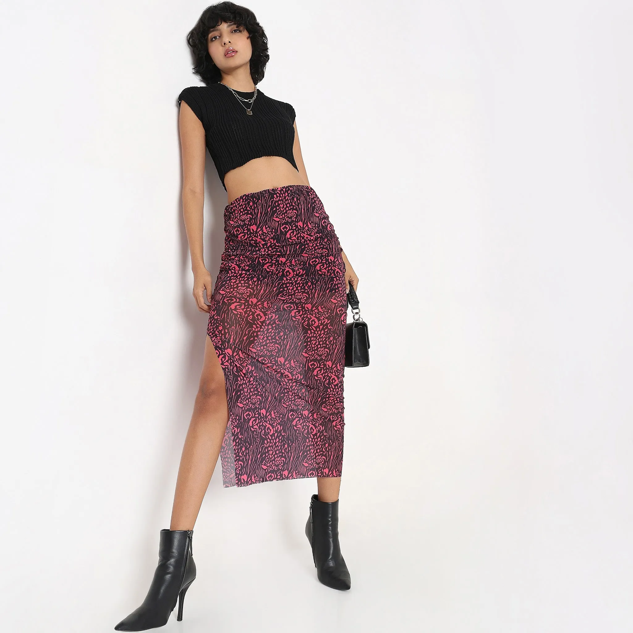 Slim Fit Printed High Rise Skirt