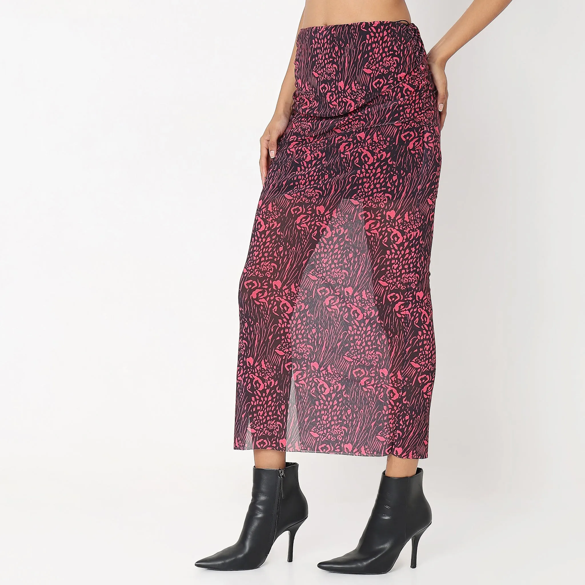 Slim Fit Printed High Rise Skirt