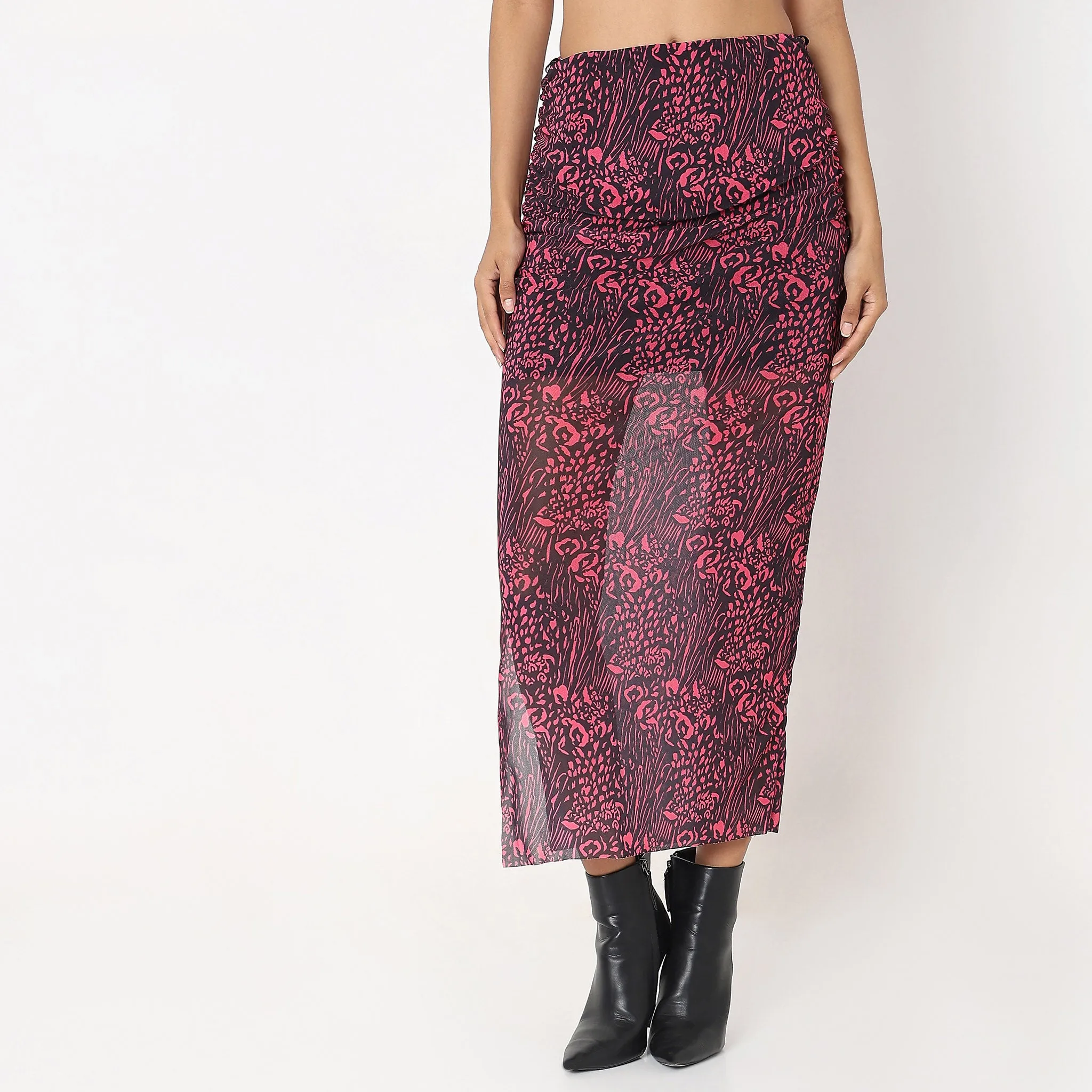 Slim Fit Printed High Rise Skirt