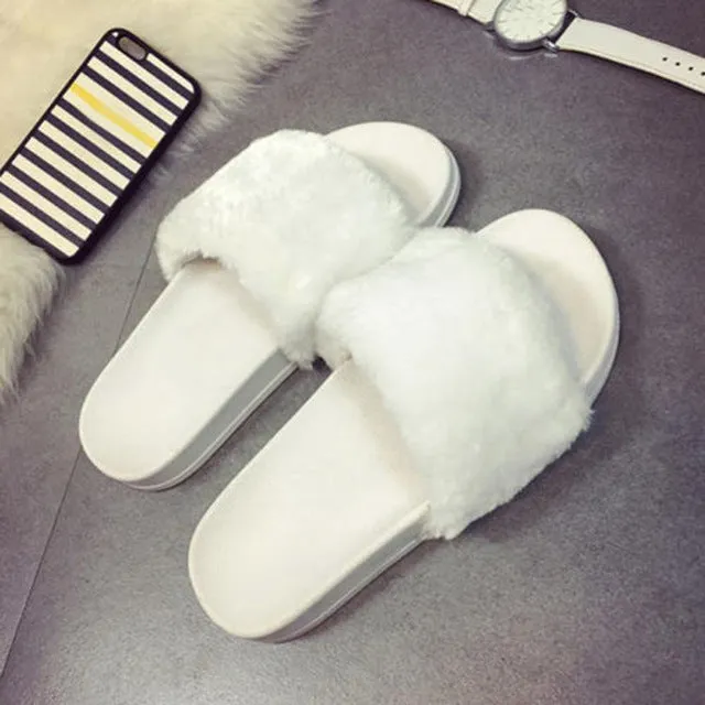 Slippers Womens Zapatos Mujer Ladies Slip On Sliders Fluffy Faux Fur Flat New Fashion Female Casual Slipper Flip Flop Sandal