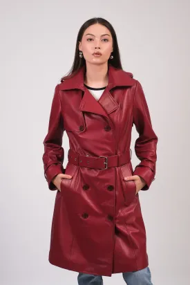 Soho Leather Trench Coat, Burgundy