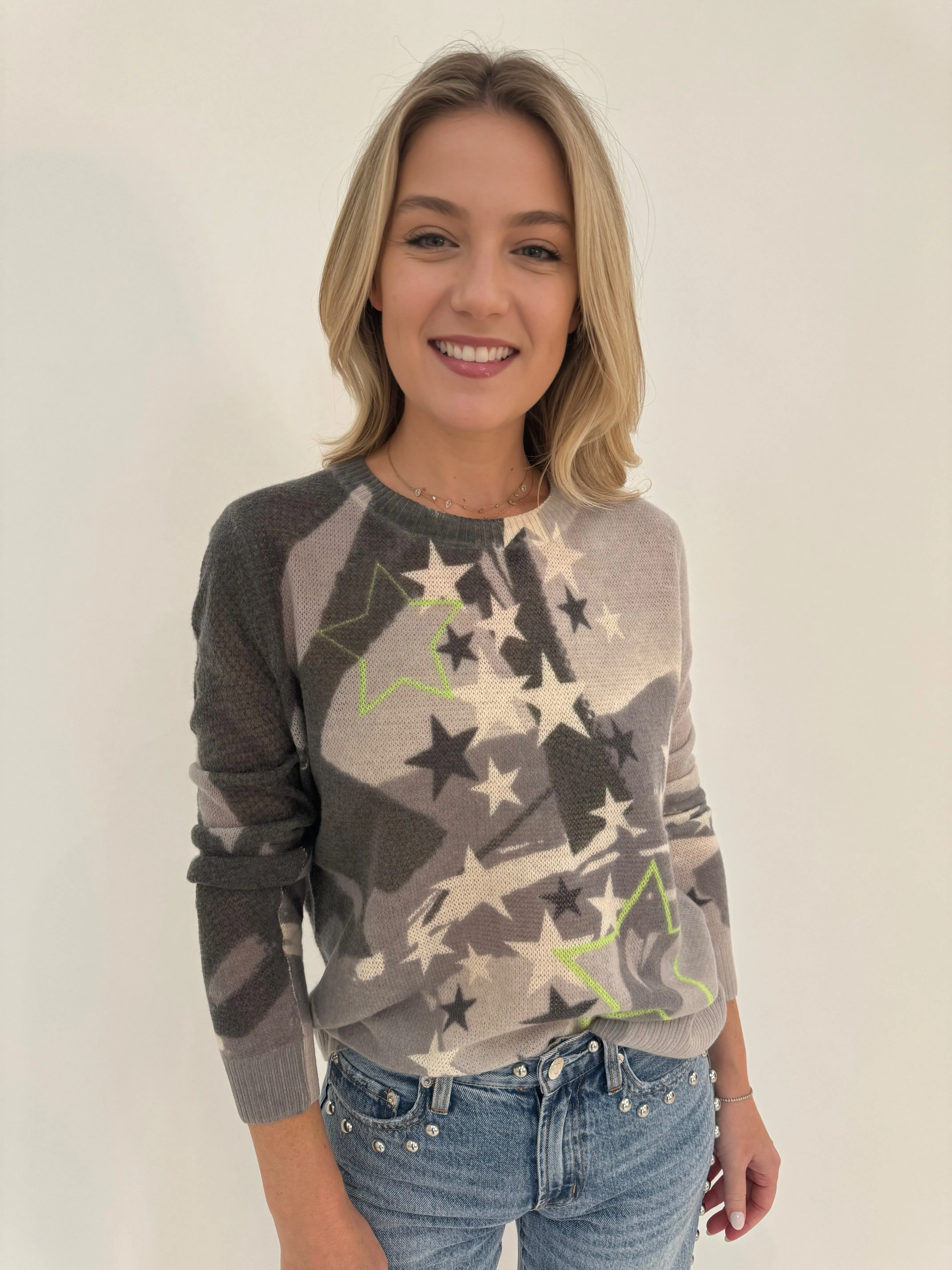 Solar Power Cashmere Star Print Sweater - Mid Grey