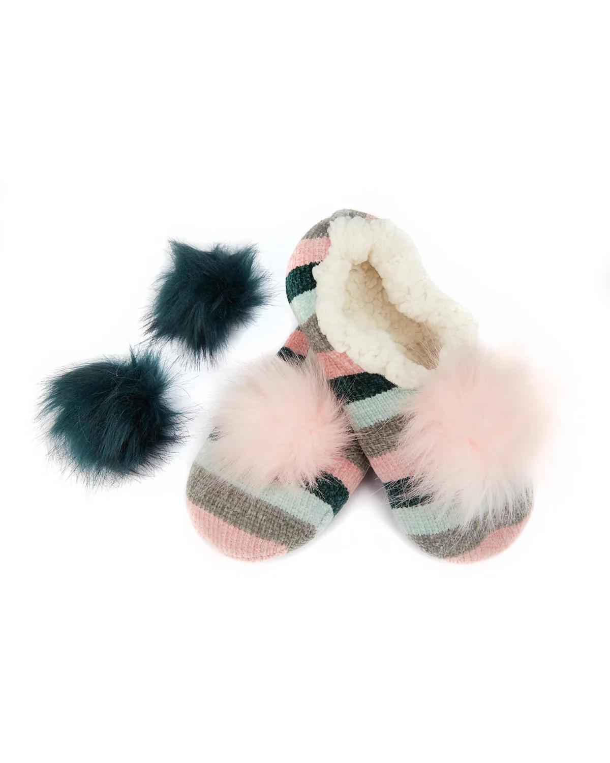 Stripe Chenille Interchangeable Pom Pom Slippers