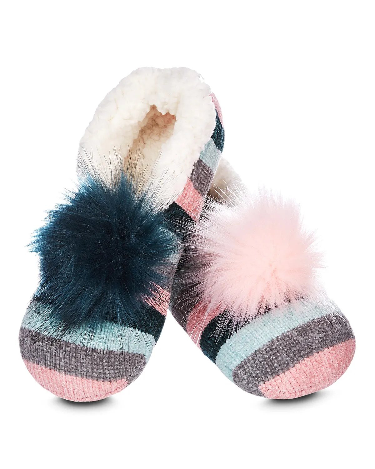 Stripe Chenille Interchangeable Pom Pom Slippers