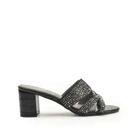 Stylish Black Beaded Block Heels | 502L-C