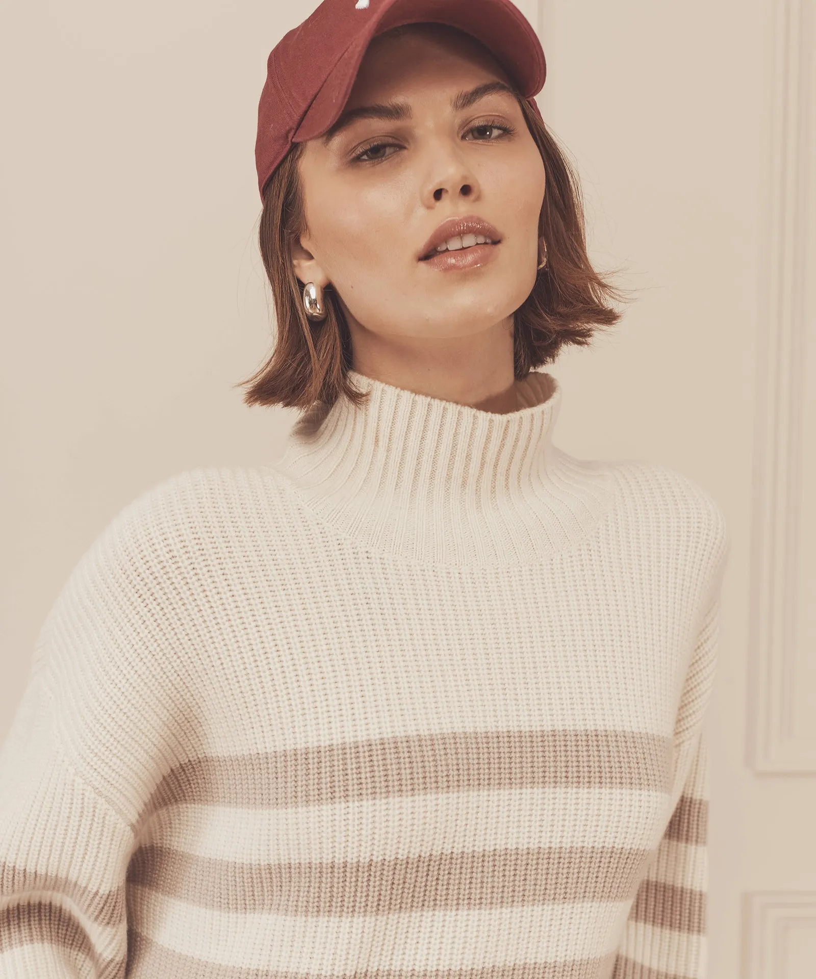 Super Luxe Cashmere Striped Turtleneck