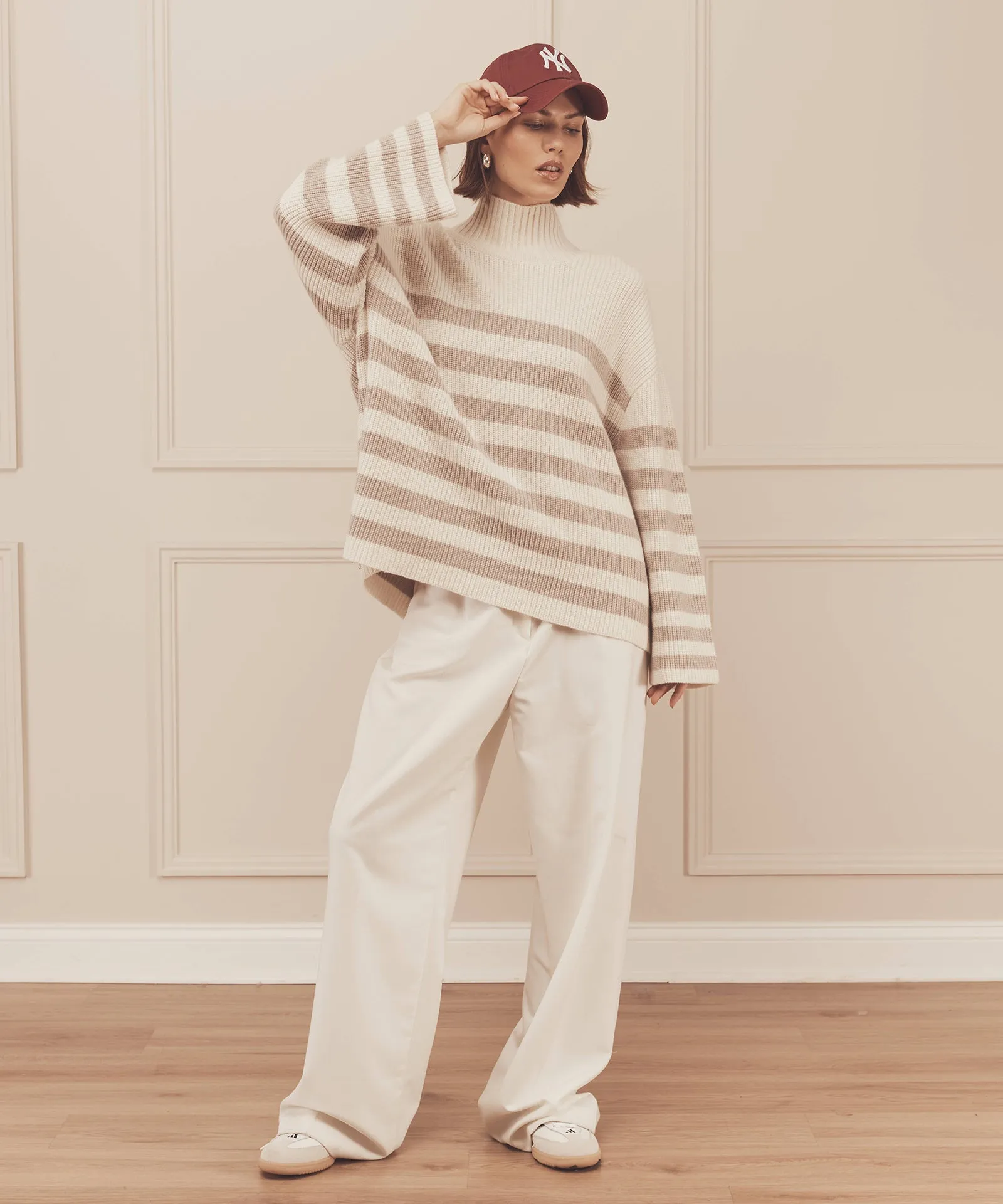 Super Luxe Cashmere Striped Turtleneck