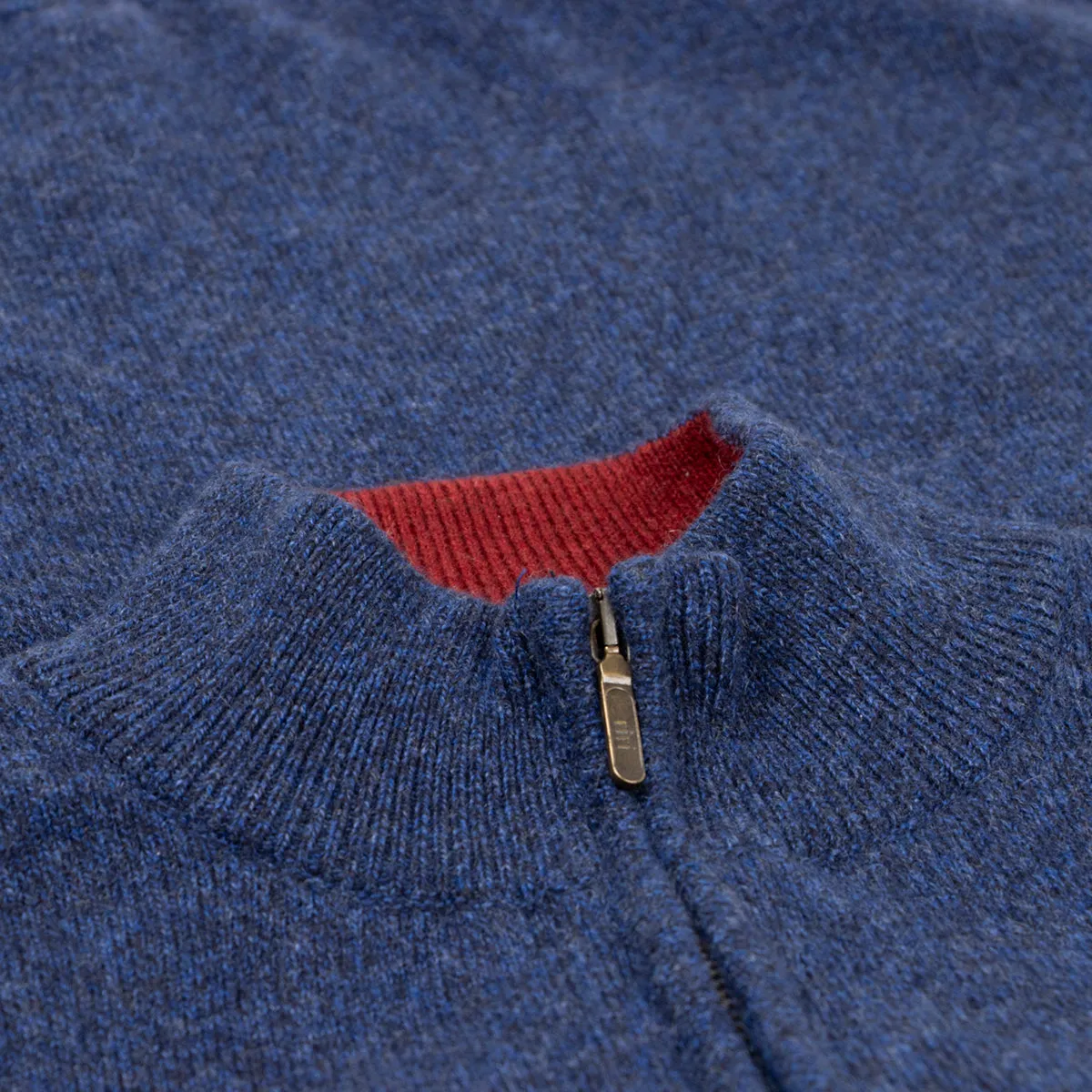 The Bowmore 1/4 Zip Neck Cashmere Sweater - Navy Marl / Russet