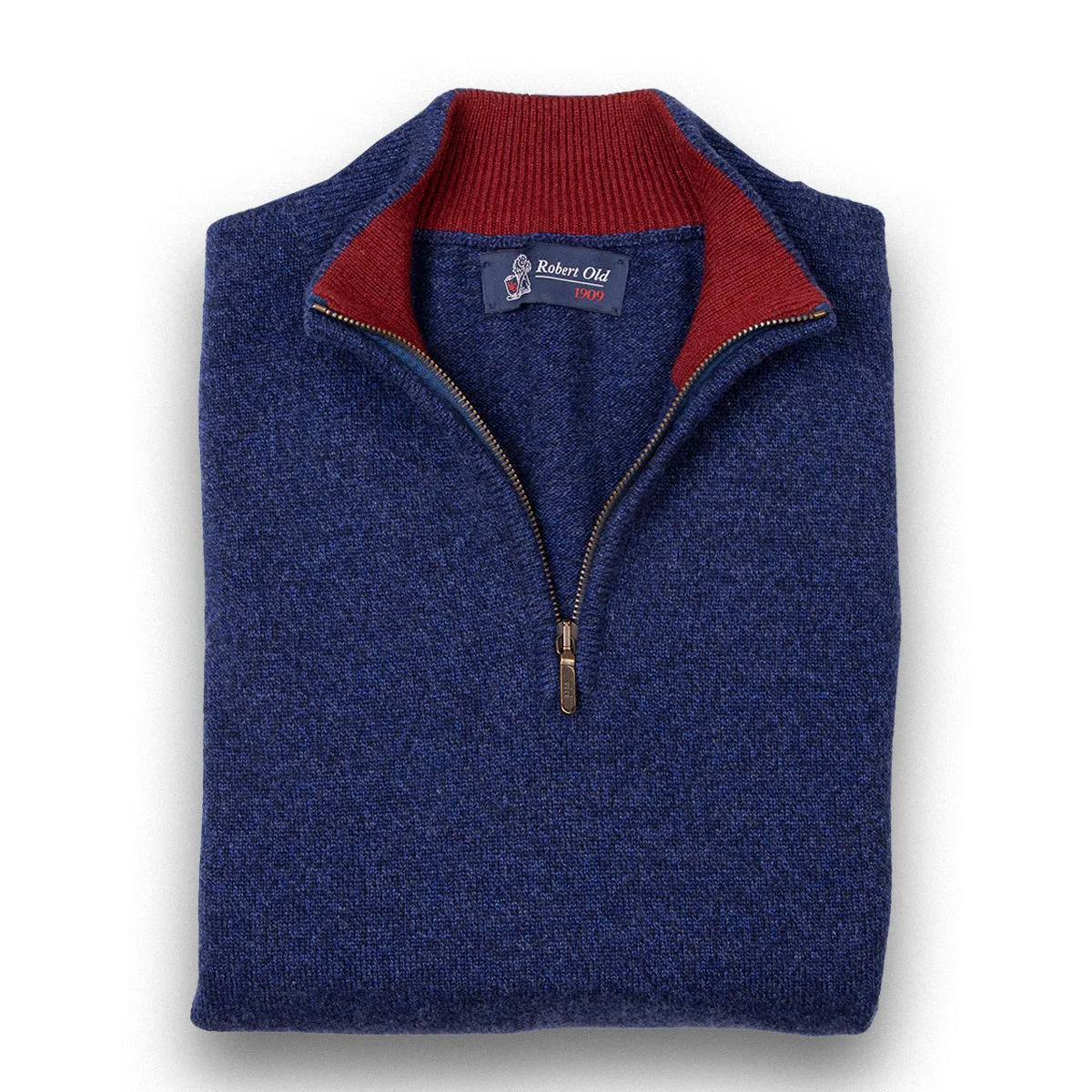 The Bowmore 1/4 Zip Neck Cashmere Sweater - Navy Marl / Russet