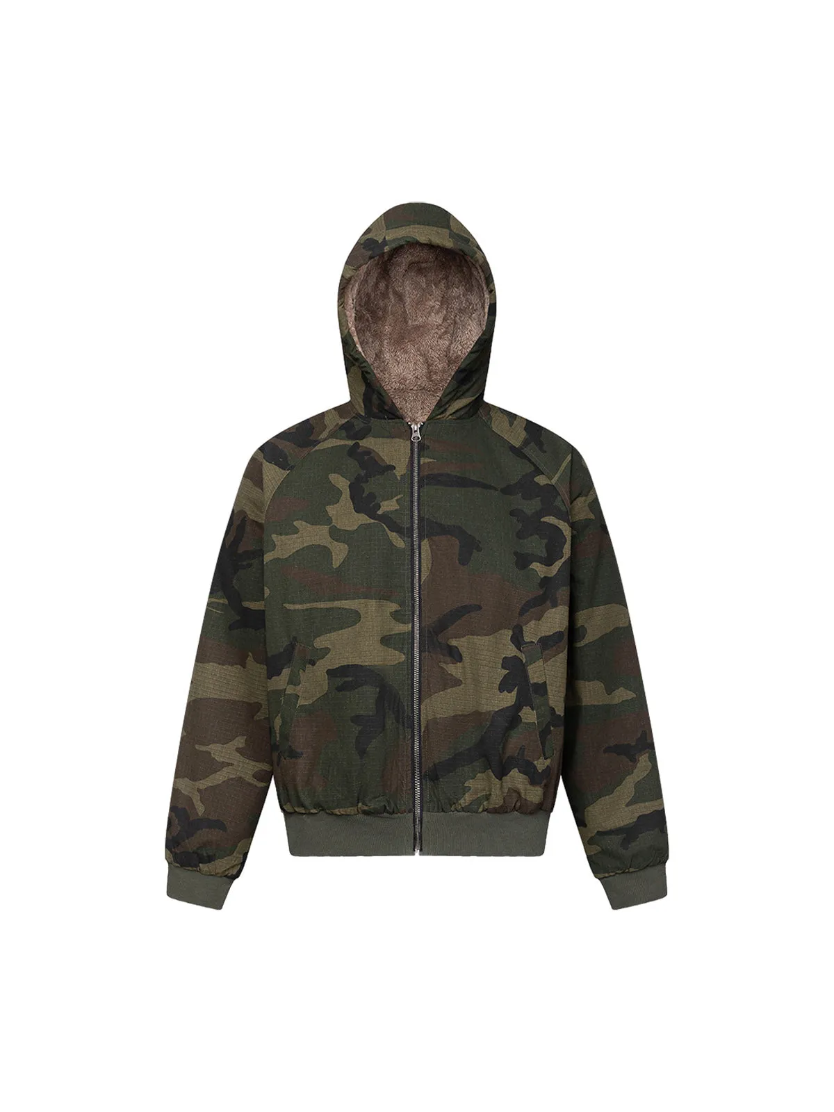 Thesupermade Camouflage Fleece Hooded  Jacket