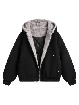 Thesupermade Fur Hooded Zip Up Quilted Jacket