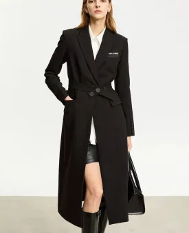 Trench Coats Slim-fit Long Belt Blazer Collar Solid Wide-waisted Lady Jackets