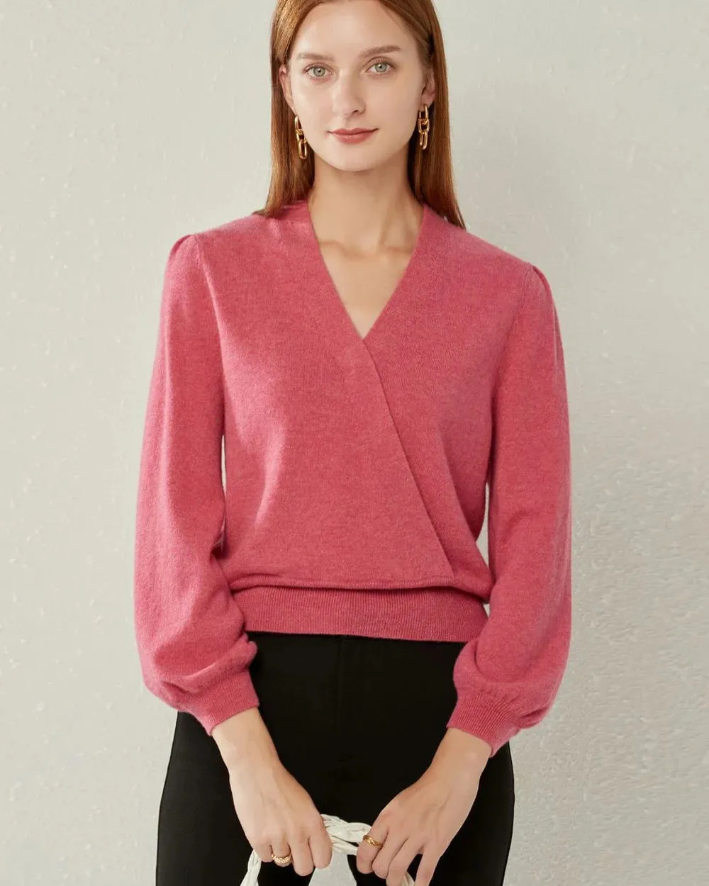 V-neck Lantern Sleeves Cashmere Sweater