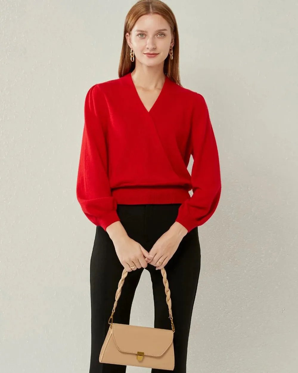 V-neck Lantern Sleeves Cashmere Sweater