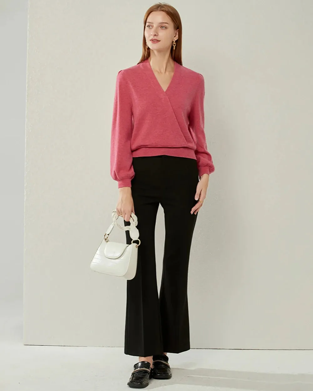 V-neck Lantern Sleeves Cashmere Sweater