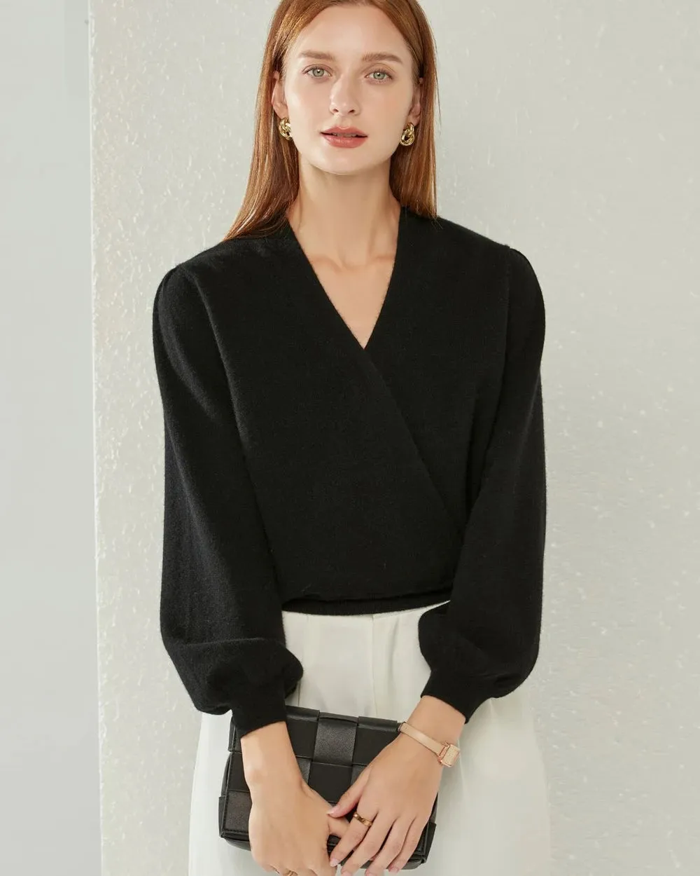 V-neck Lantern Sleeves Cashmere Sweater