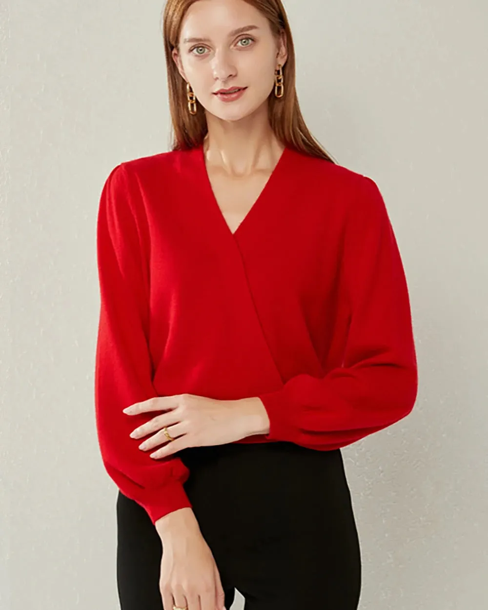 V-neck Lantern Sleeves Cashmere Sweater