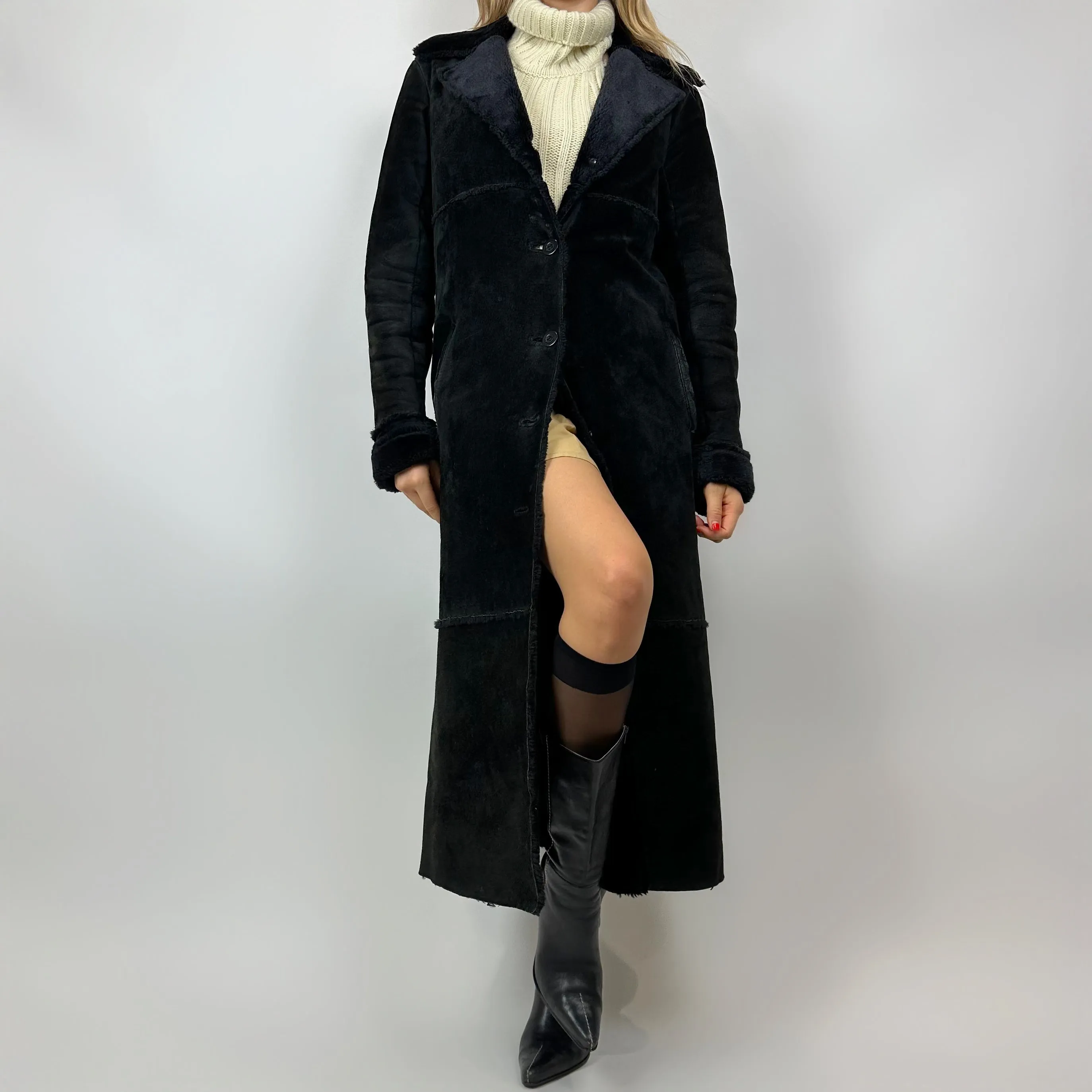 Vintage 90s Noir Suede & Faux Fur Long Coat (S/M)