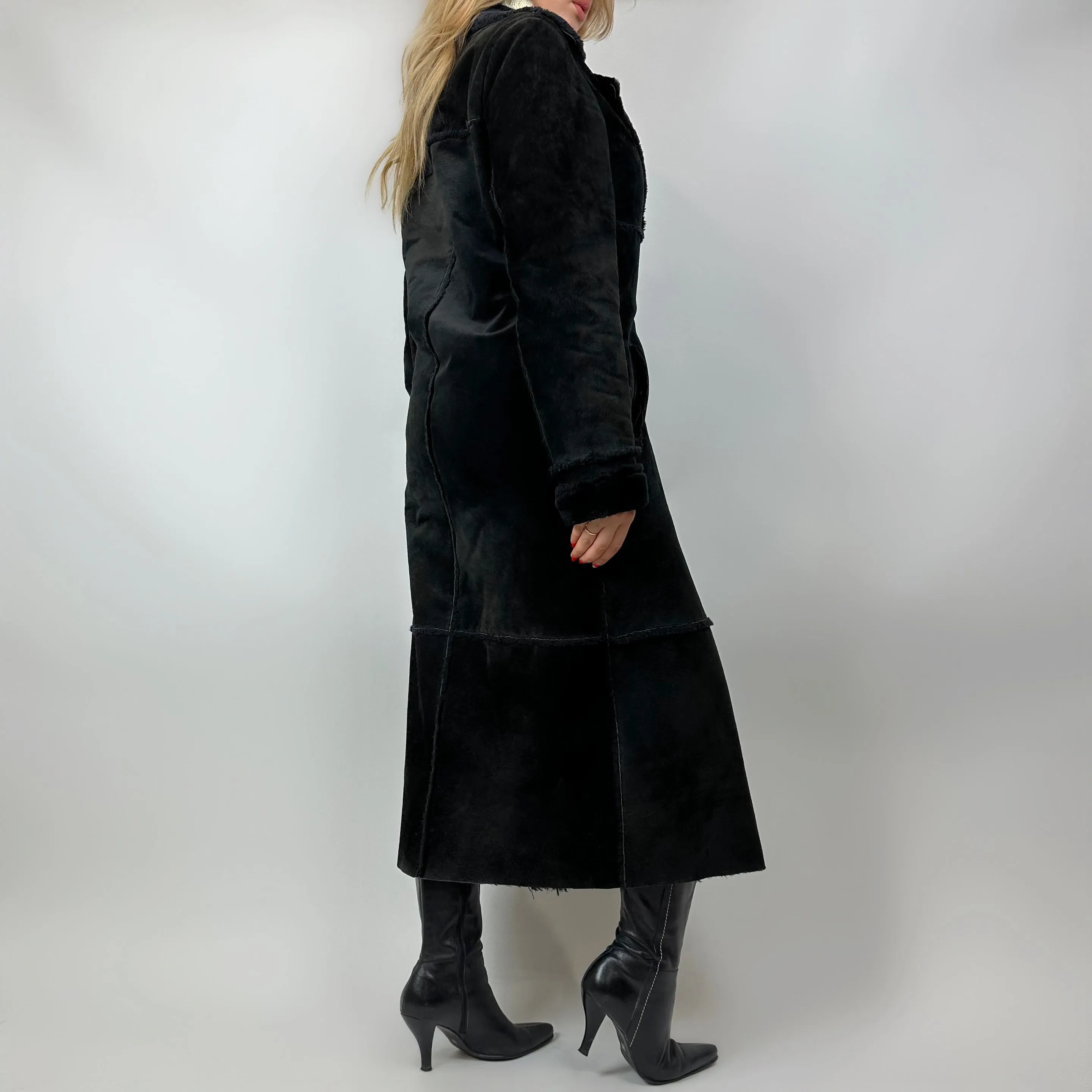 Vintage 90s Noir Suede & Faux Fur Long Coat (S/M)