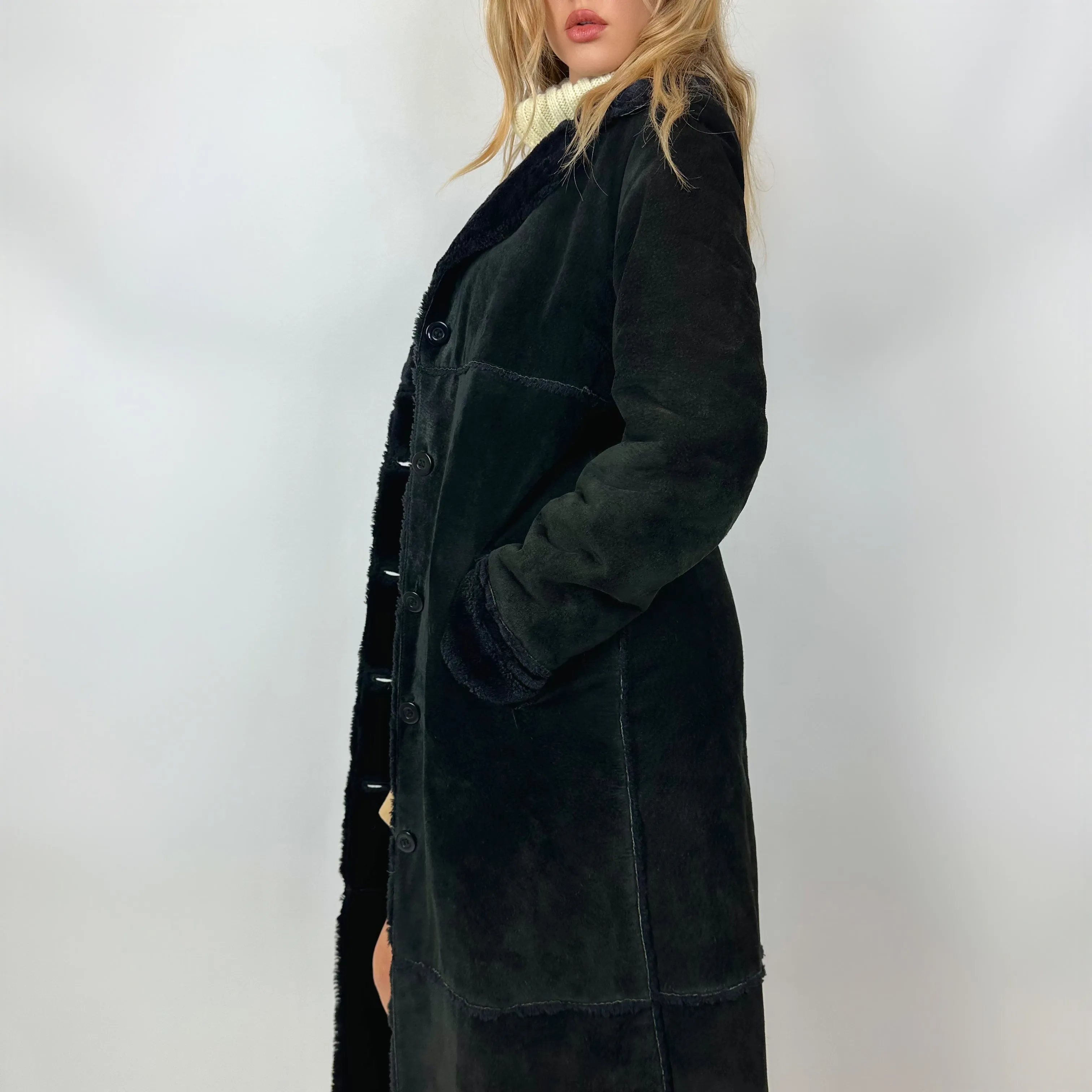 Vintage 90s Noir Suede & Faux Fur Long Coat (S/M)