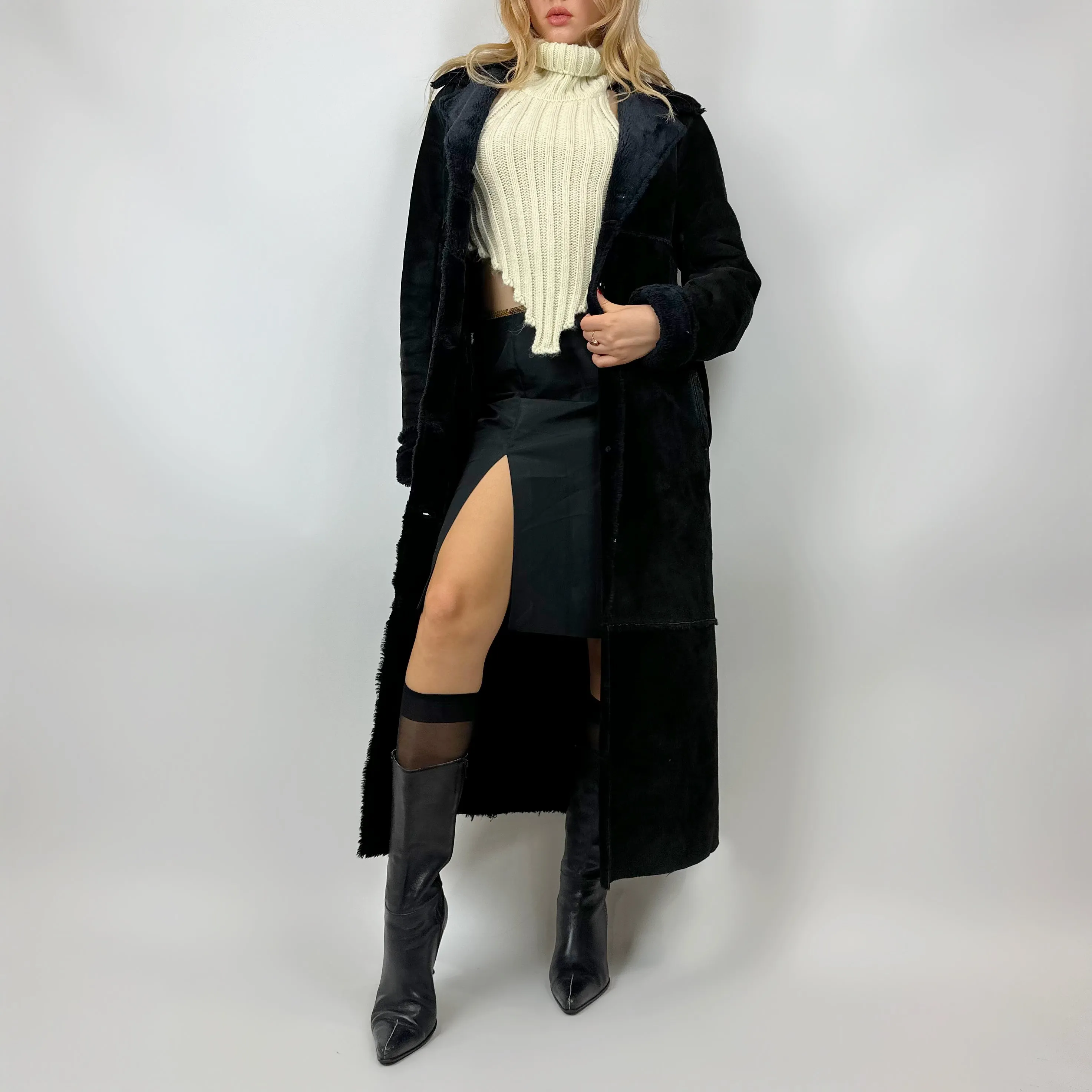 Vintage 90s Noir Suede & Faux Fur Long Coat (S/M)